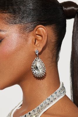 Covered In Rhinestones Earrings - Silver sold by Fashion Nova