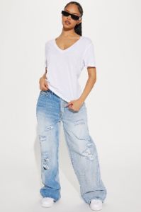 Ava V-Neck Tee - White sold by Fashion Nova