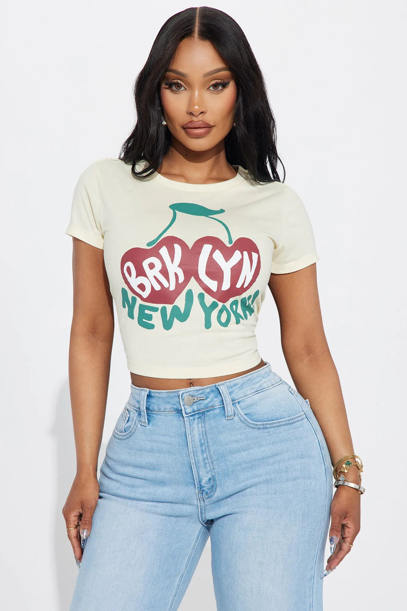 Brooklyn Cherries Tee - Natural/Combo sold by Fashion Nova