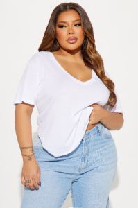Ava V-Neck Tee - White sold by Fashion Nova