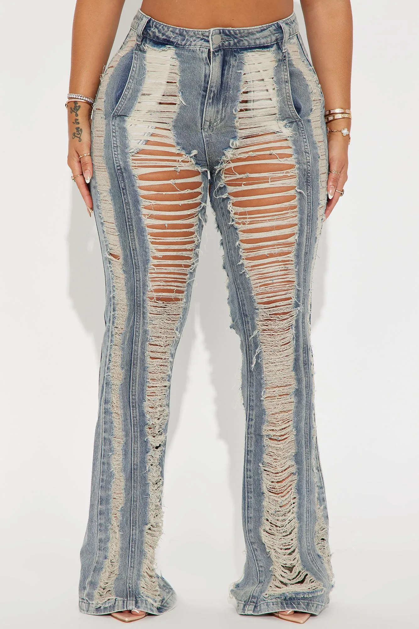 Never Gonna Change Tie Waist Shredded Flare Jeans - Light Wash sold by Fashion Nova product image thumbnail 2