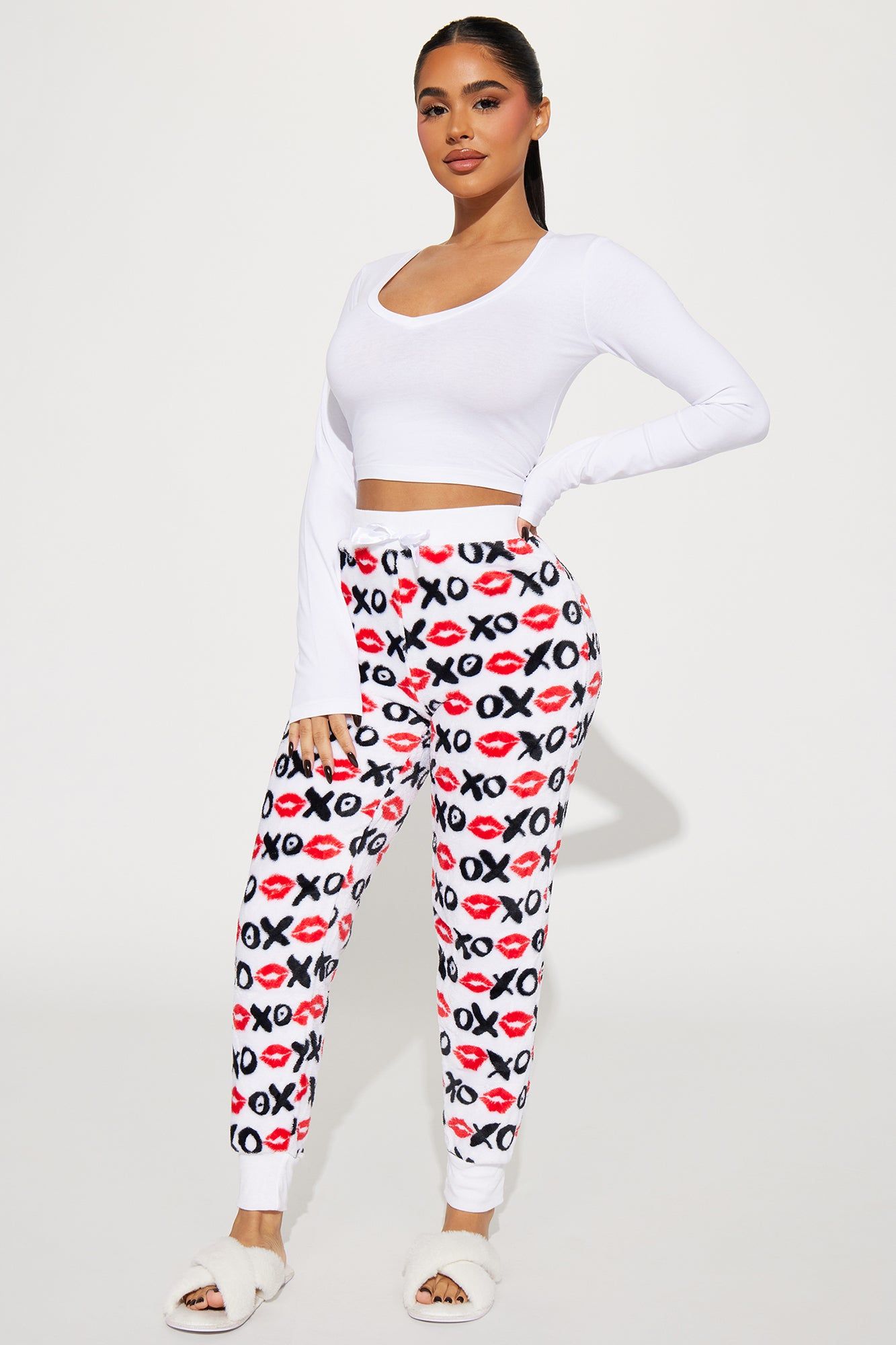 Hugs And Kisses Plush PJ Joggers - White/combo sold by Fashion Nova