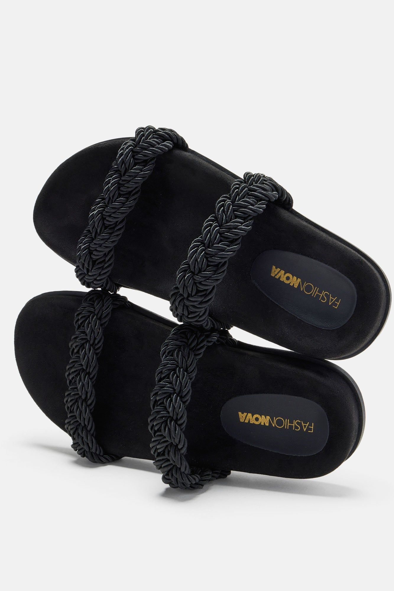 No Fake Friends Flat Sandals - Black sold by Fashion Nova