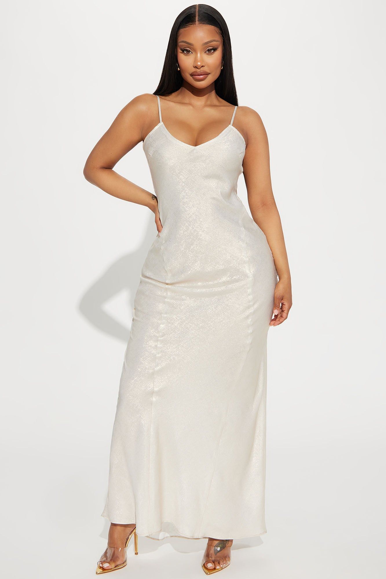 Sadie Metallic Maxi Dress - Cream sold by Fashion Nova