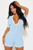Coffee Date Sweater Romper - Light Blue sold by Fashion Nova