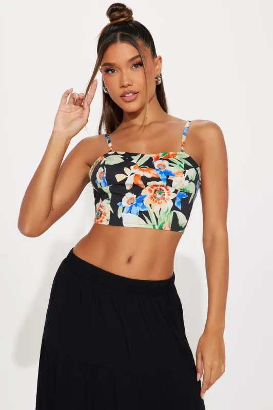 Tropical Garden Floral Corset Top - Black/combo sold by Fashion Nova