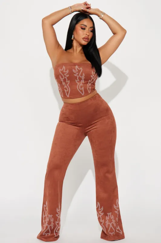 Kentucky Babe Faux Suede Pant Set - Rust sold by Fashion Nova