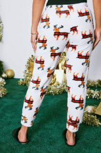 Reindeer Led Sleigh Plush PJ Joggers - Red/White sold by Fashion Nova