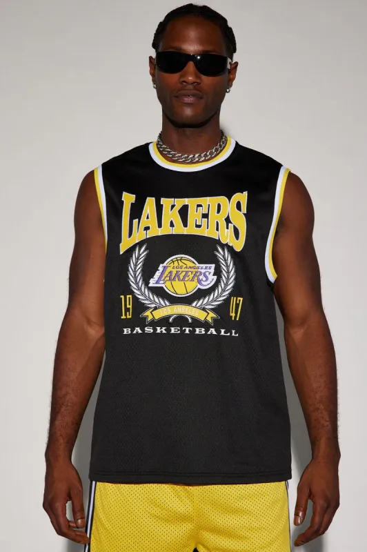 Lakers Jump Ball Mesh Tank - Black sold by Fashion Nova