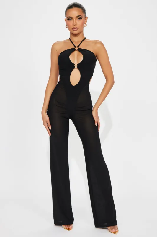 Black Widow Mesh Jumpsuit - Black sold by Fashion Nova