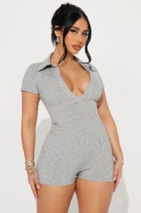 Shantel Snatched Romper - Heather Grey sold by Fashion Nova