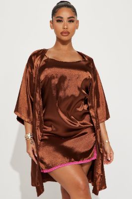Do Not Disturb Satin PJ Robe Set - Brown sold by Fashion Nova