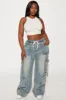 Met My Match Baggy Cargo Jeans - Vintage Wash sold by Fashion Nova