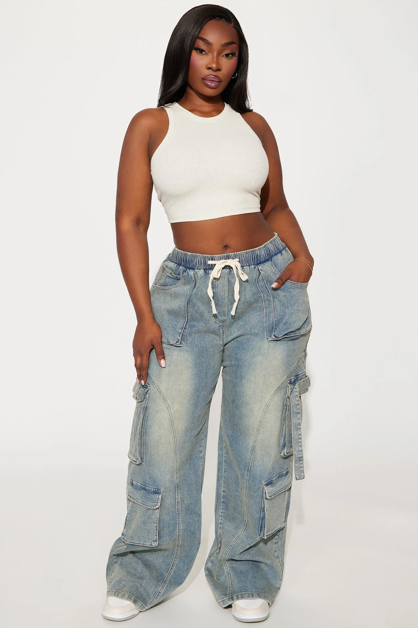 Met My Match Baggy Cargo Jeans - Vintage Wash sold by Fashion Nova product image thumbnail 4