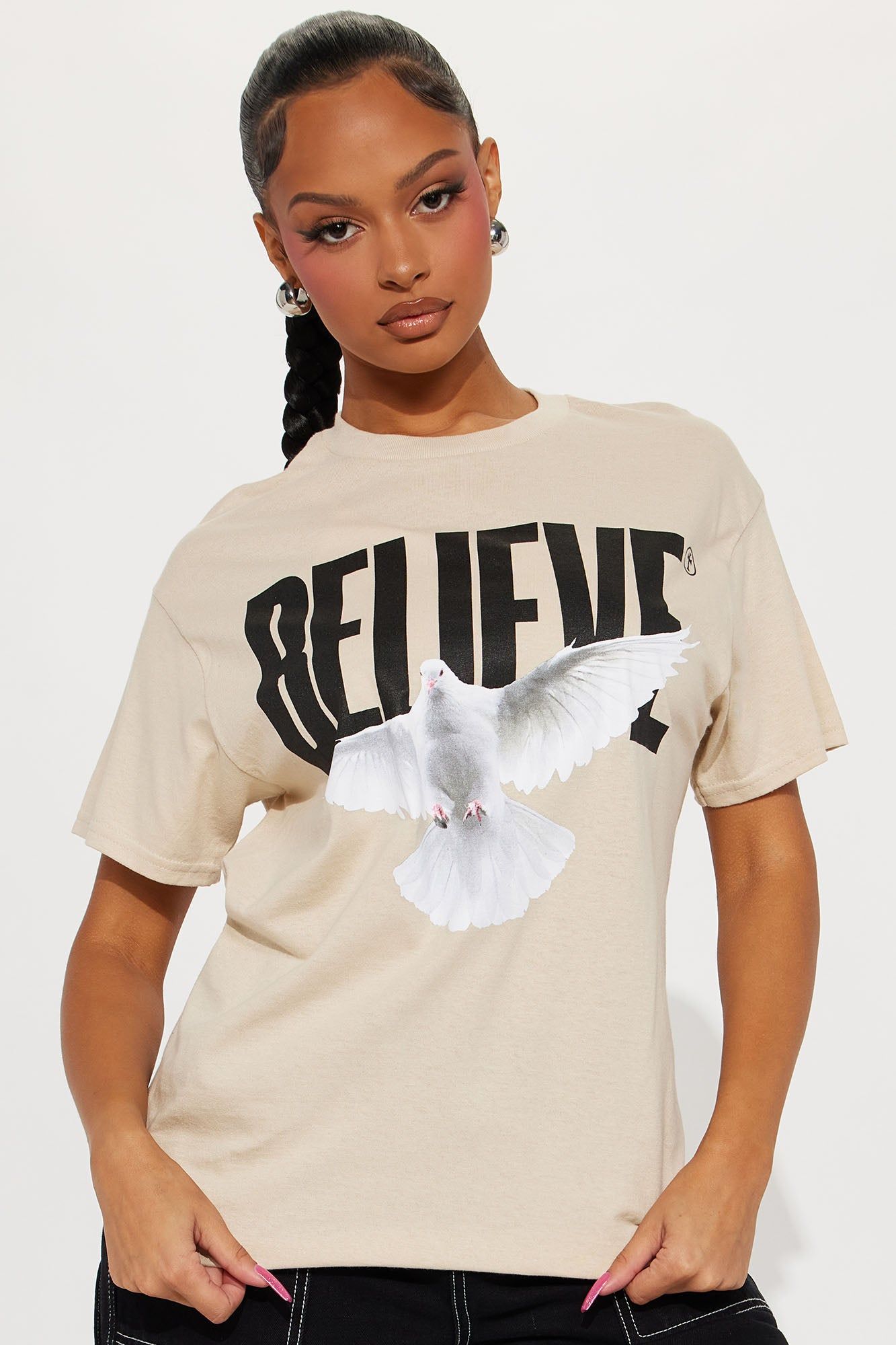 Believe Graphic Tshirt - Taupe sold by Fashion Nova