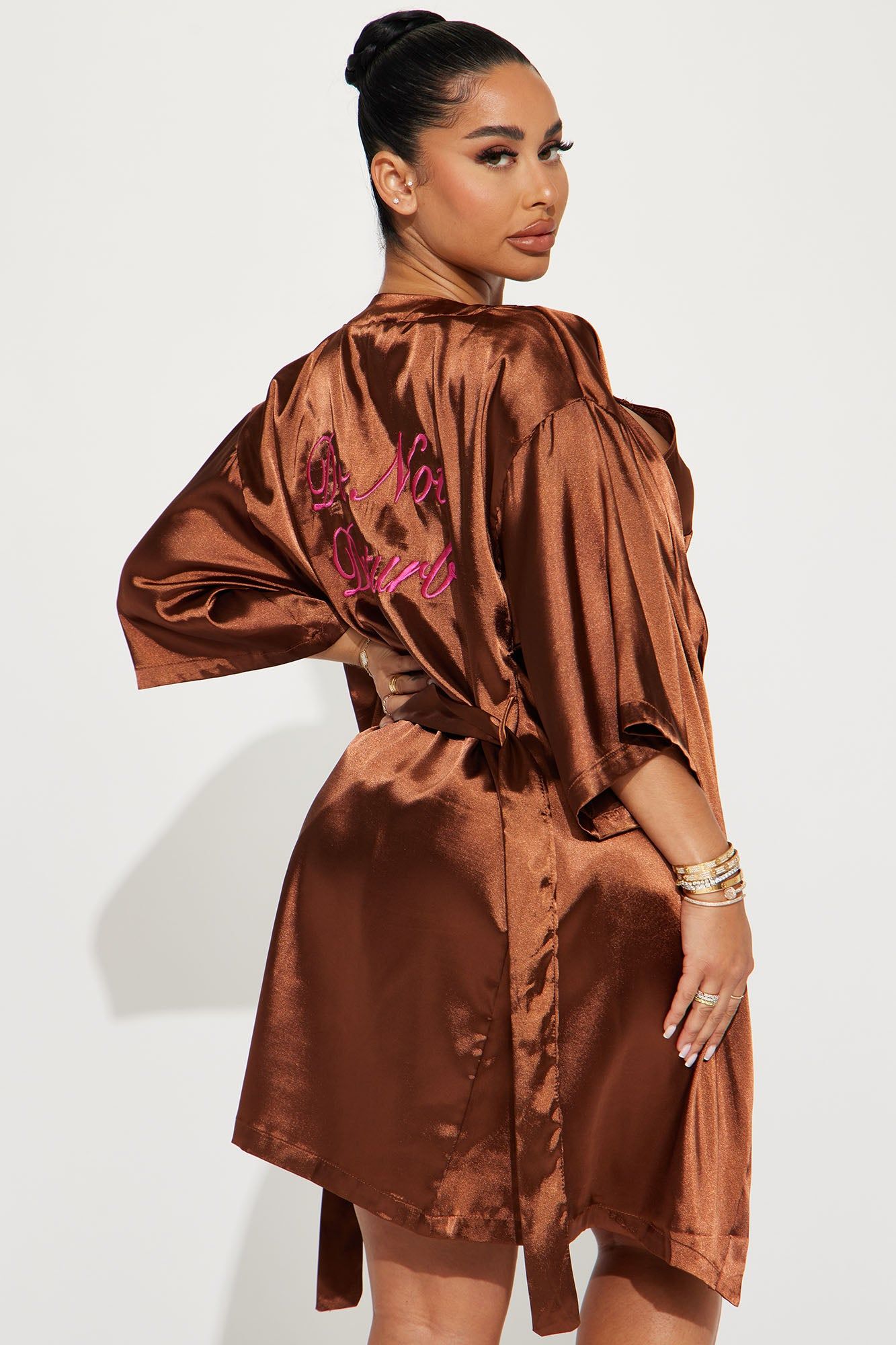 Do Not Disturb Satin PJ Robe Set - Brown sold by Fashion Nova product image thumbnail 5