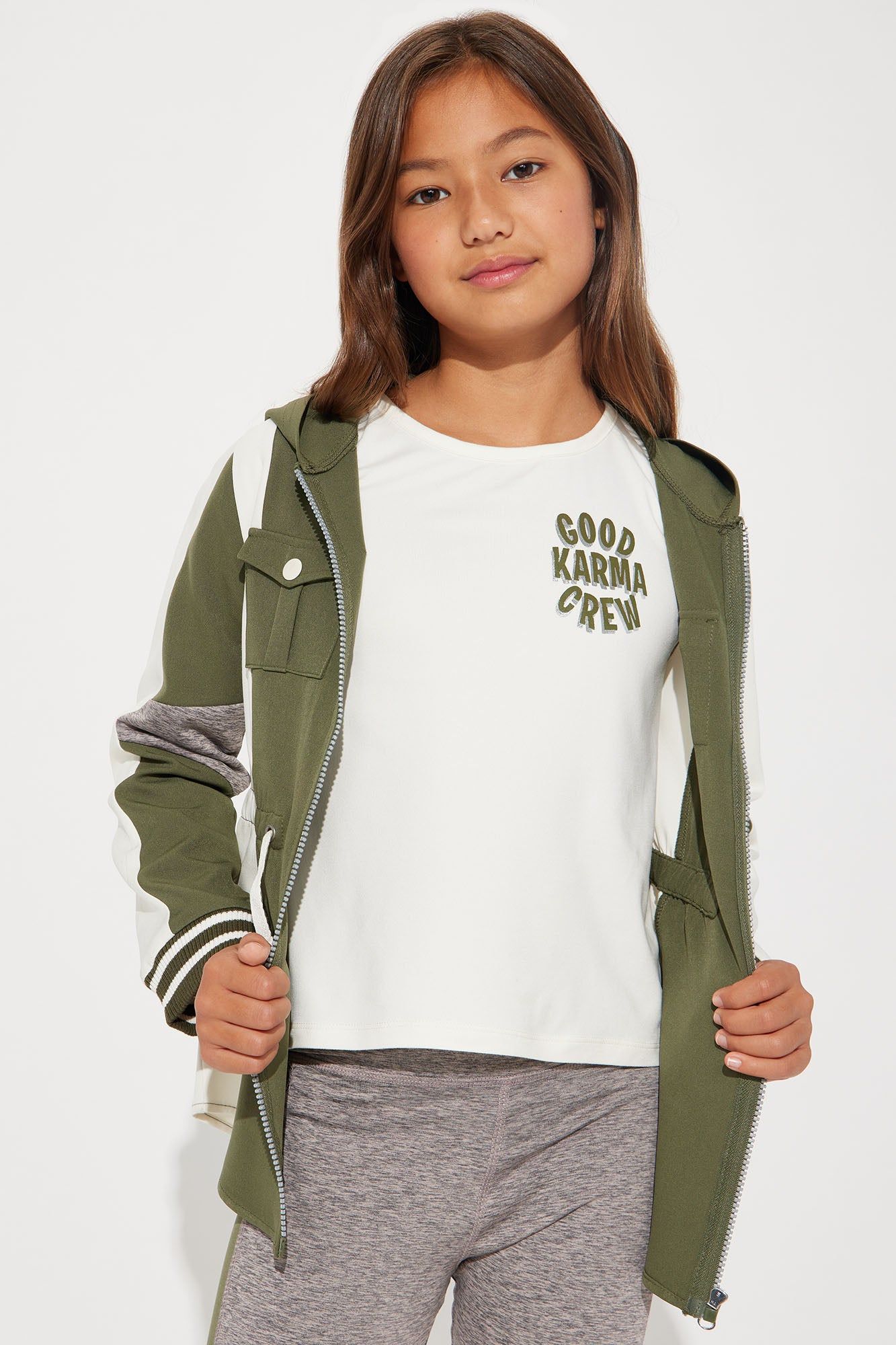 Mini Good Karma Crew 3 Piece Legging Set - Sage/combo sold by Fashion Nova product image thumbnail 2