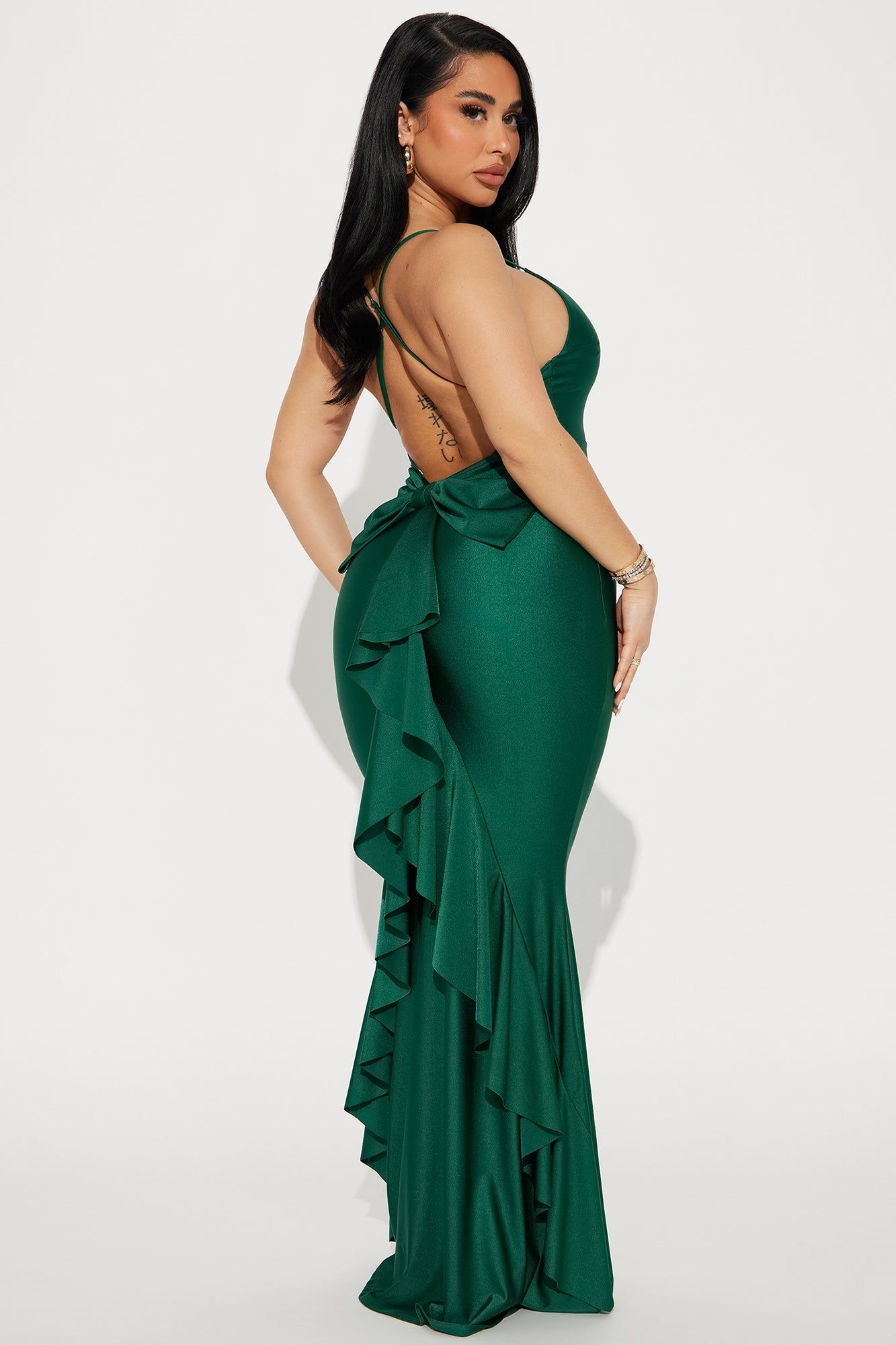 Shanel Low Back Gown - Hunter sold by Fashion Nova