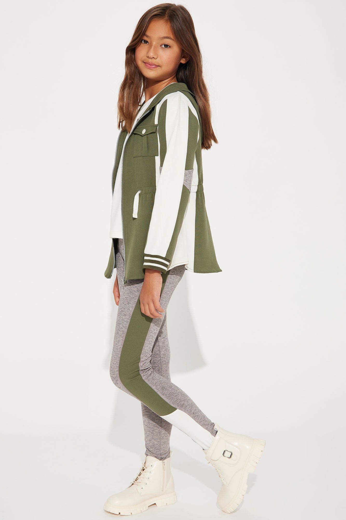 Mini Good Karma Crew 3 Piece Legging Set - Sage/combo sold by Fashion Nova product image thumbnail 3