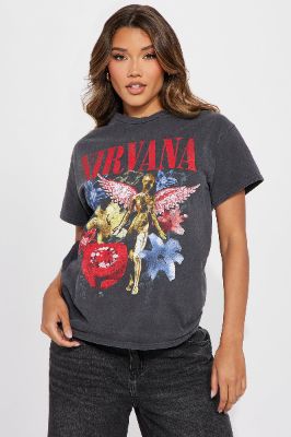 Nirvana Angels In The Sky Tee - Black Wash sold by Fashion Nova