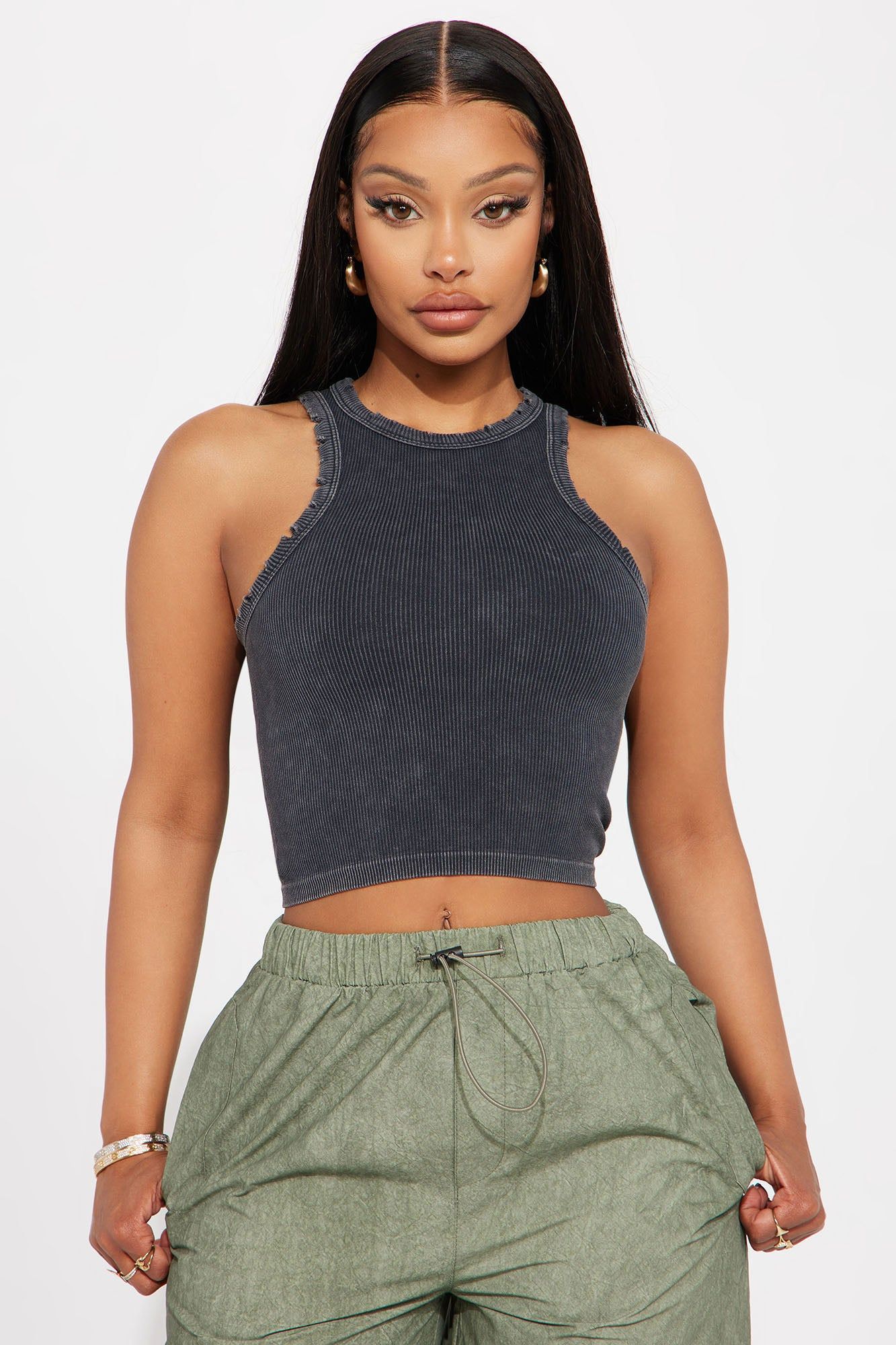 Whitney Washed Ribbed Top - Black Wash sold by Fashion Nova