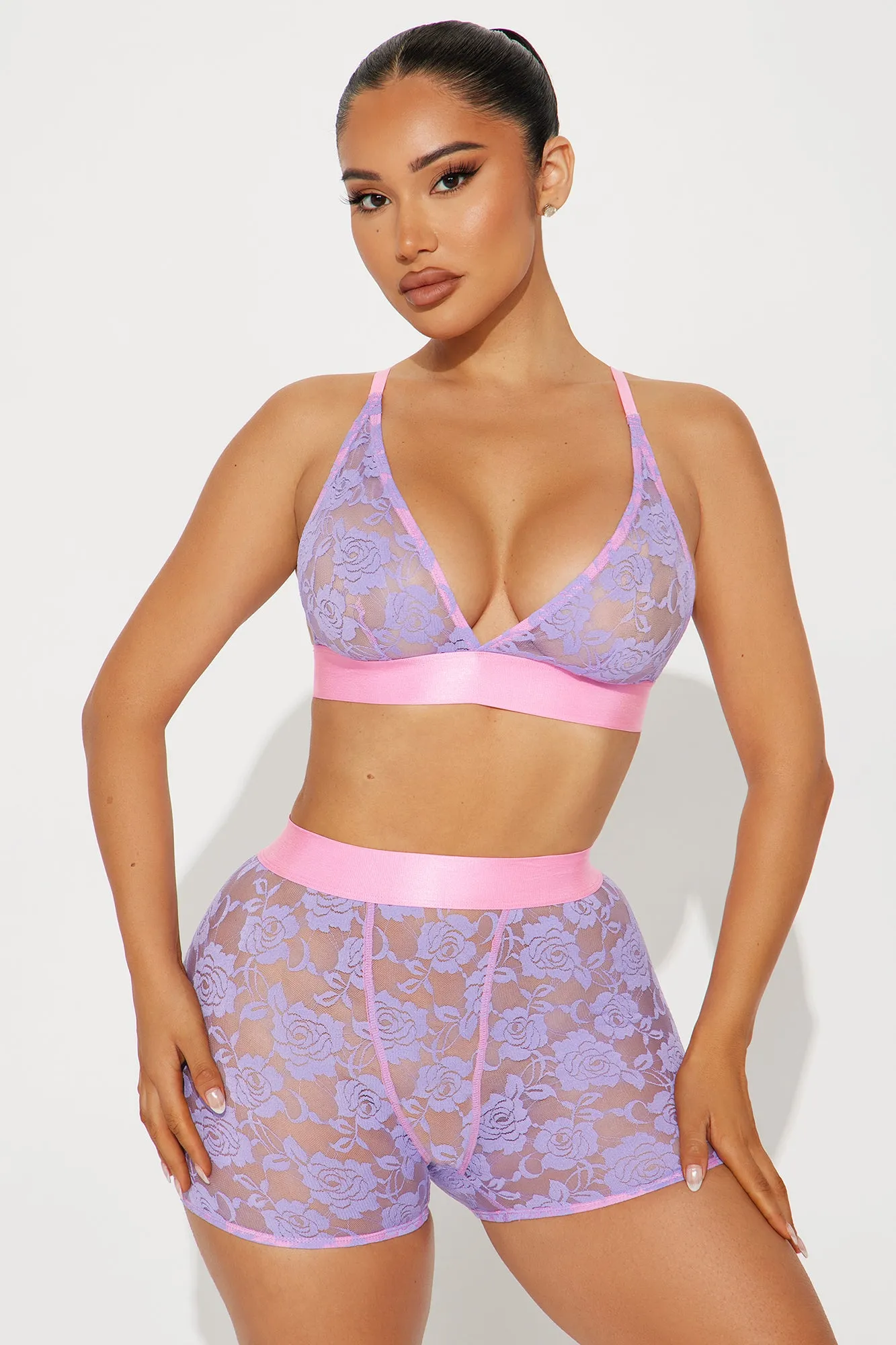 Lowkey Sexy Bralette Boxer 2 Piece Set - Purple/combo sold by Fashion Nova