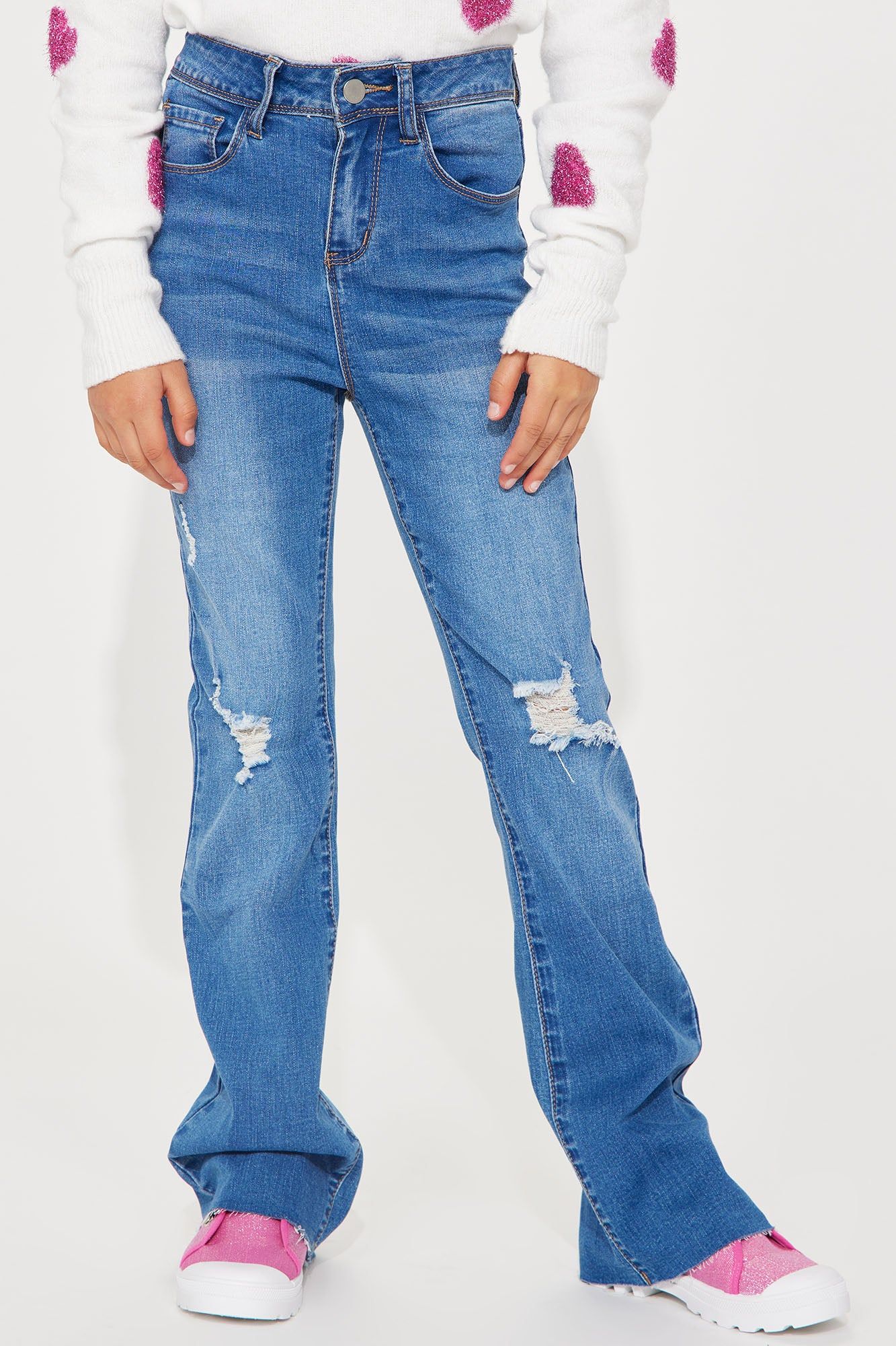 Mini Best Stretch Ripped High Rise Bootcut Jeans - Blue Wash sold by Fashion Nova product image thumbnail 2