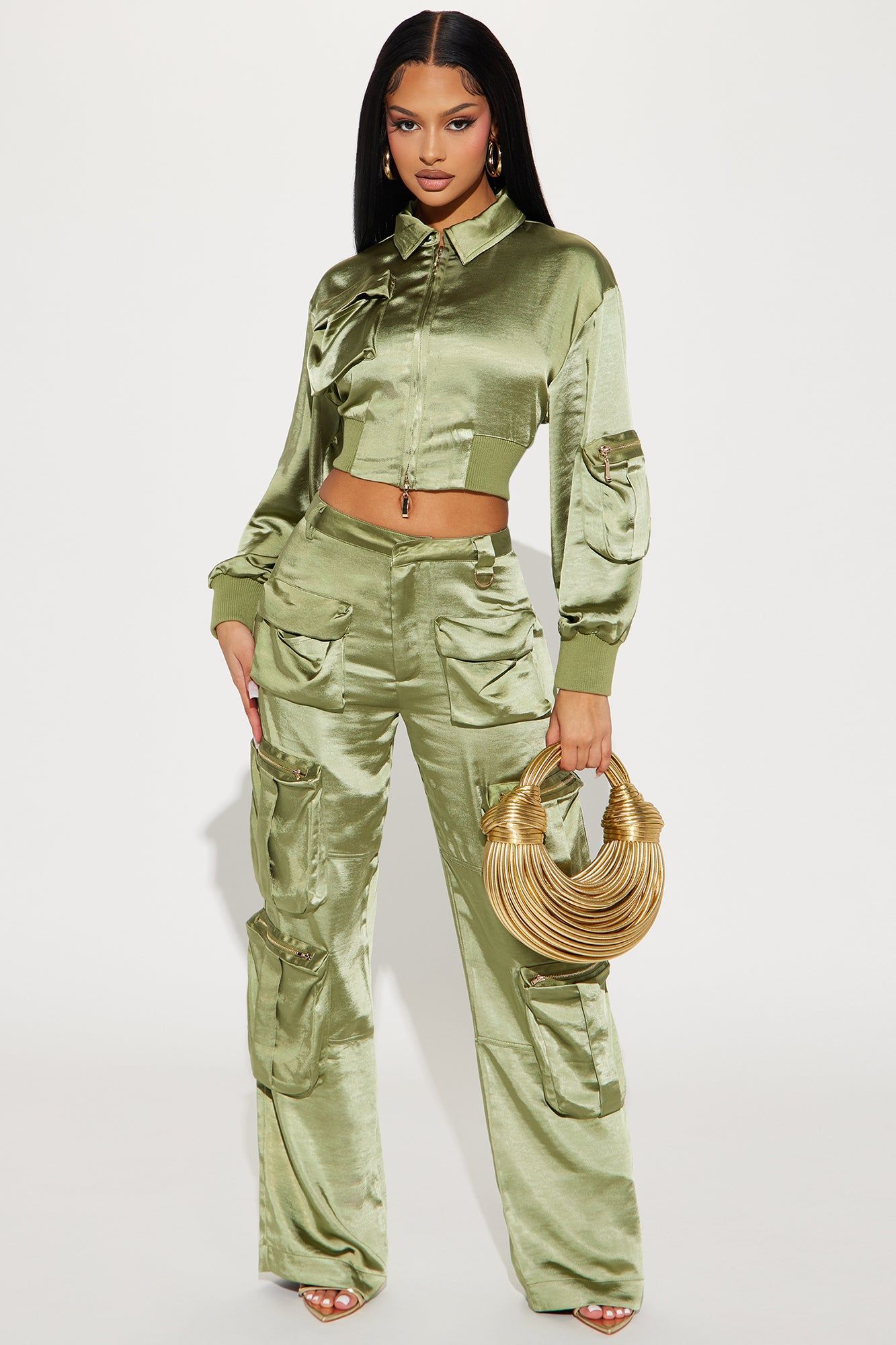 Showing Off Cargo Pant Set - Olive sold by Fashion Nova