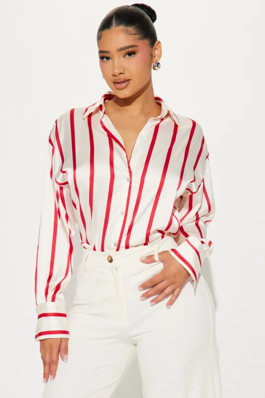 Bayside Satin Shirt - Red/combo sold by Fashion Nova