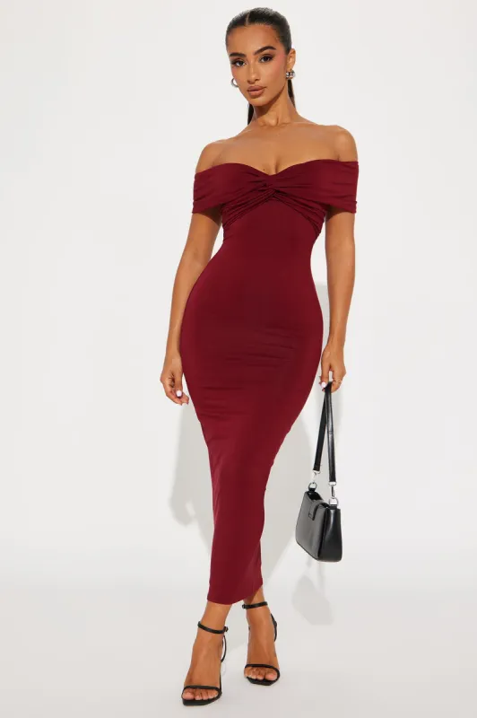 Marylin Double Lined Midi Dress - Wine sold by Fashion Nova