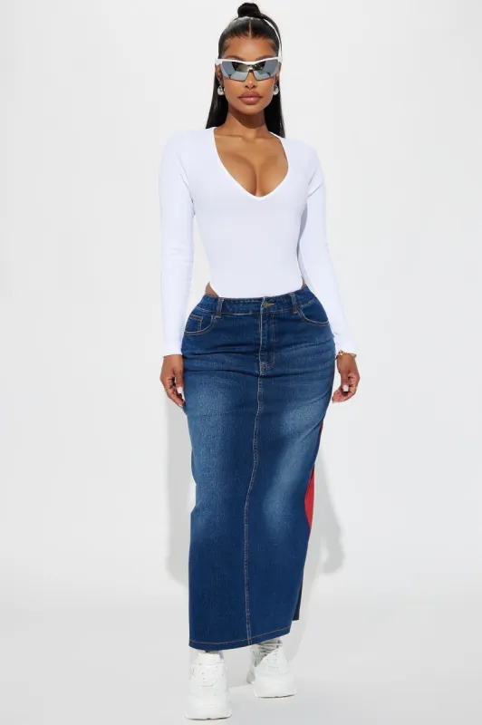 Sport Mode Denim Maxi Skirt - Dark Wash sold by Fashion Nova