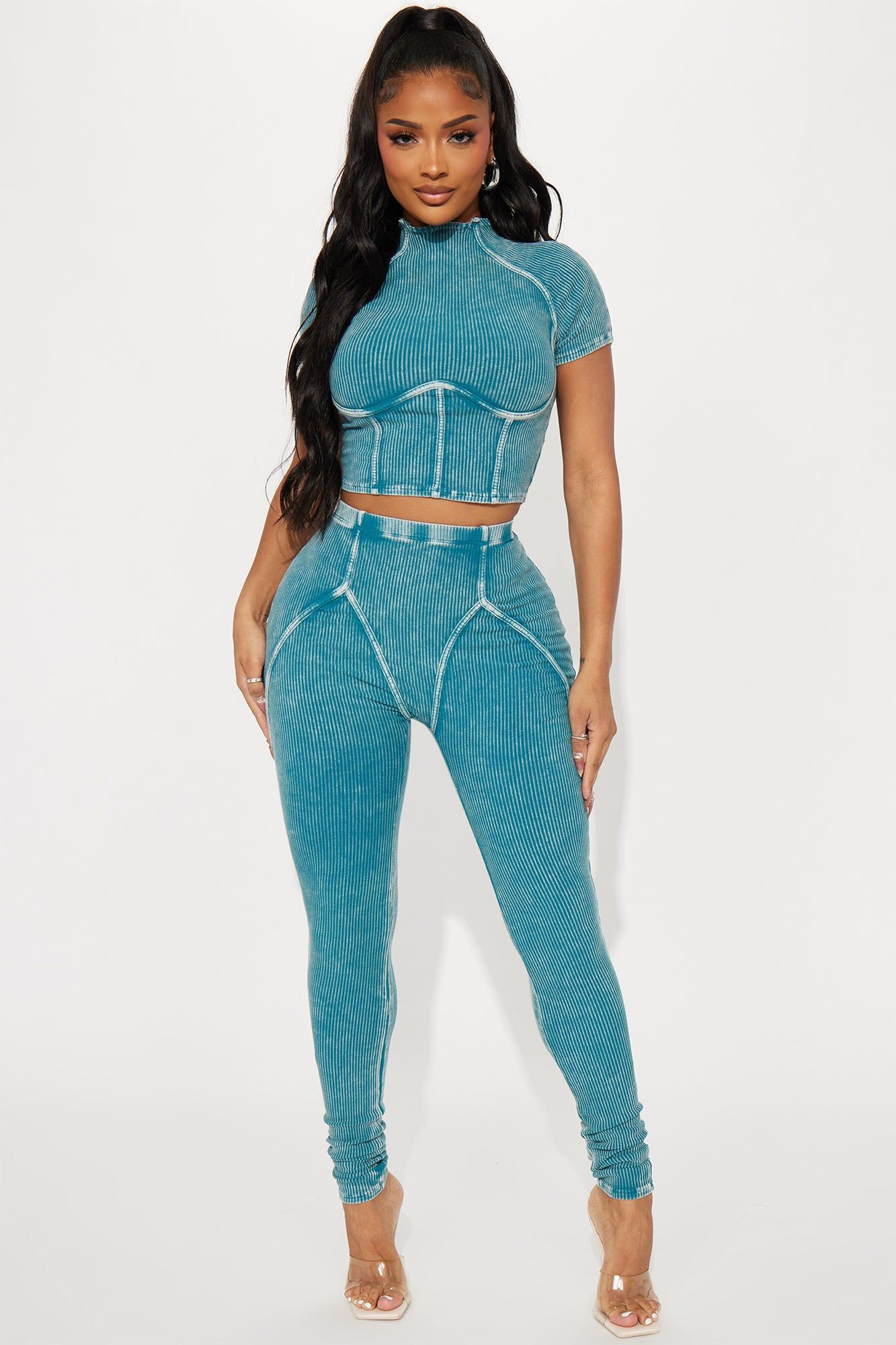 Jaime Short Sleeve Legging Set - Teal sold by Fashion Nova