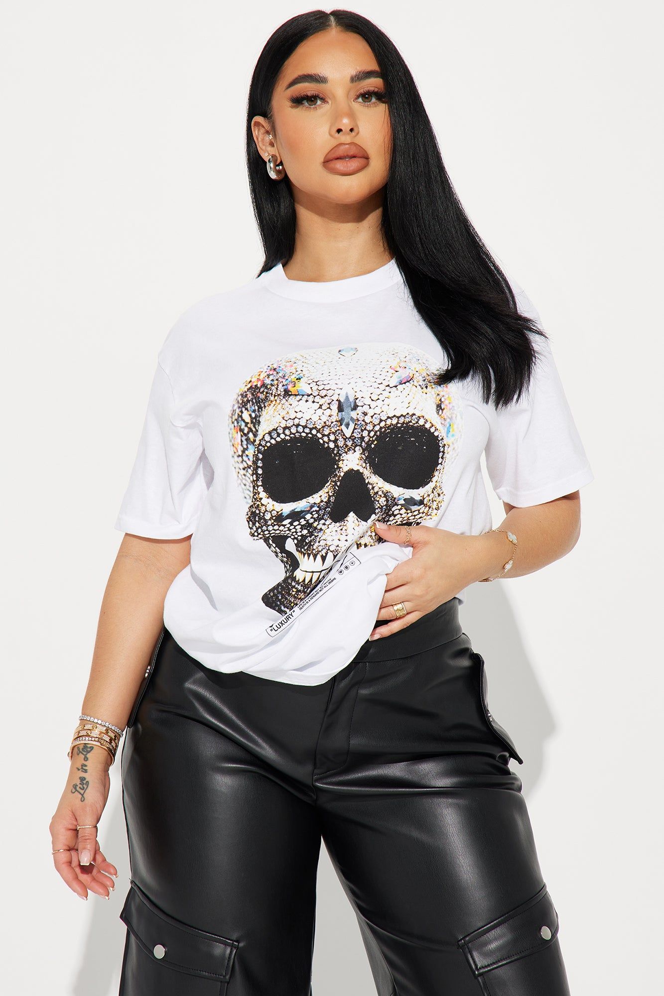 Made Of Diamonds Skull Graphic Tee - White sold by Fashion Nova