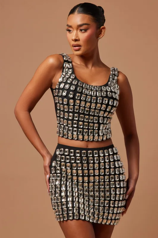 Beverly Embellished Crop Top - Black sold by Fashion Nova