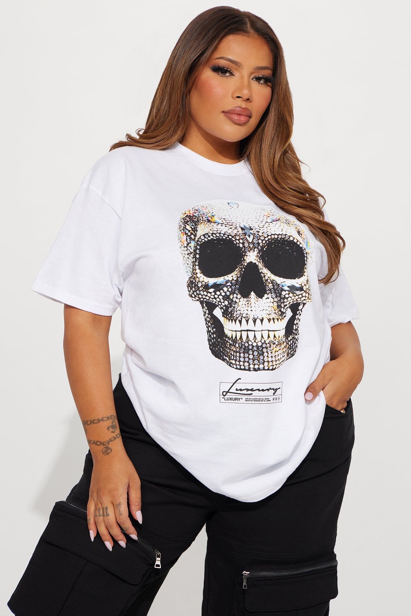 Made Of Diamonds Skull Graphic Tee - White sold by Fashion Nova product image thumbnail 4
