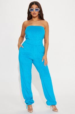 Vienna Terry Cloth Jumpsuit - Turquoise sold by Fashion Nova