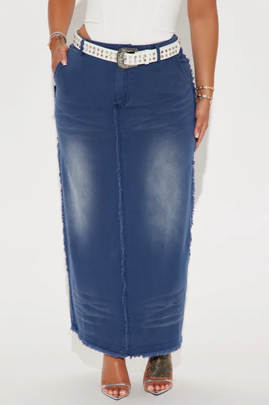 Weekend In Austin Belted Maxi Skirt - Blue sold by Fashion Nova