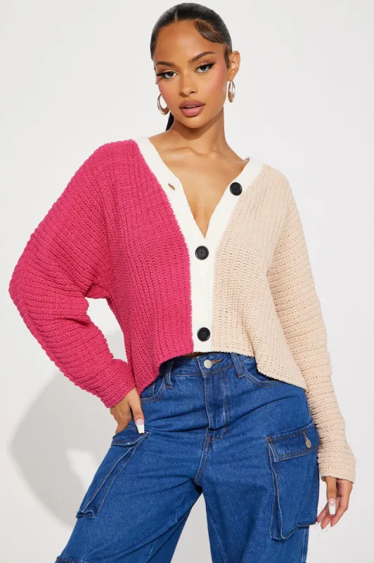 Face Card Cardigan - Pink/combo sold by Fashion Nova