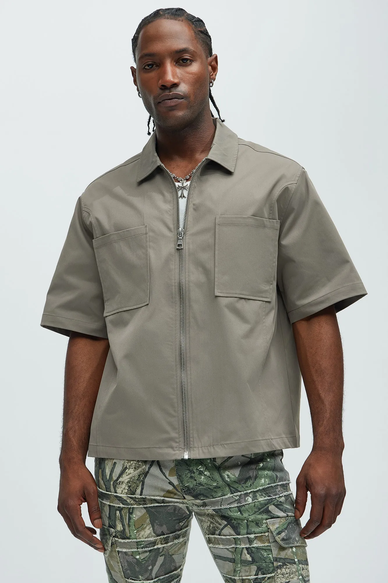 Cazenove Zip Shirt - Grey sold by Fashion Nova