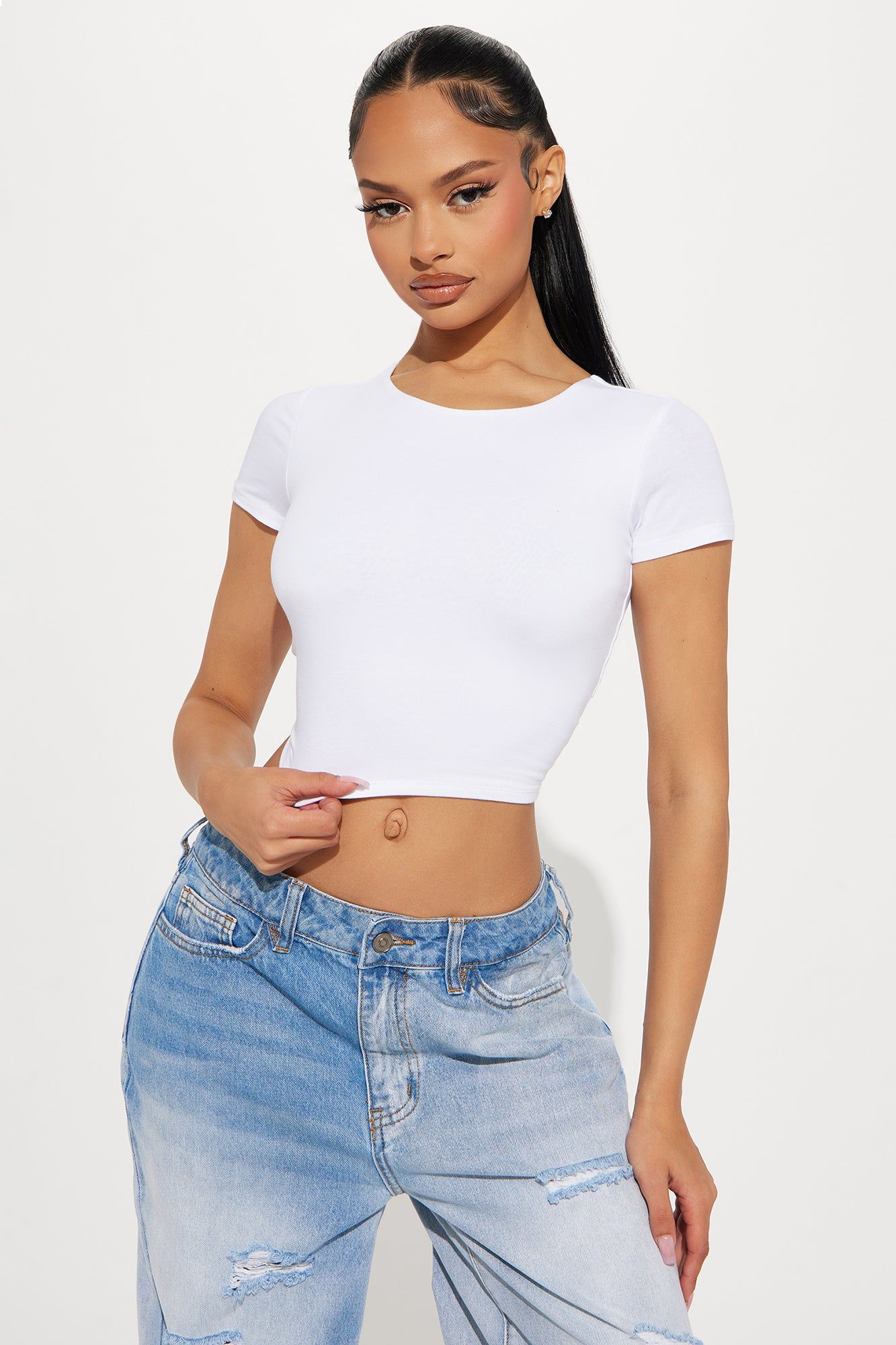 Clara Crew Neck Tee - White sold by Fashion Nova