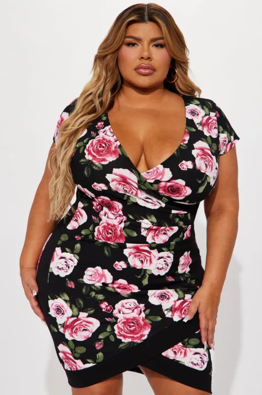 Julissa Floral Mini Dress - Black/combo sold by Fashion Nova