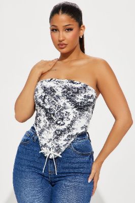 In Your Head Satin Corset Top - White/Black sold by Fashion Nova