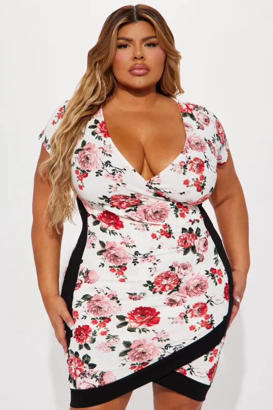 Camila Floral Mini Dress - Cream/combo sold by Fashion Nova