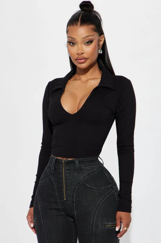 Amina Collared Top - Black sold by Fashion Nova