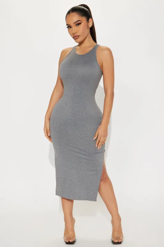 Any Day Now Midi Dress - Heather Grey sold by Fashion Nova
