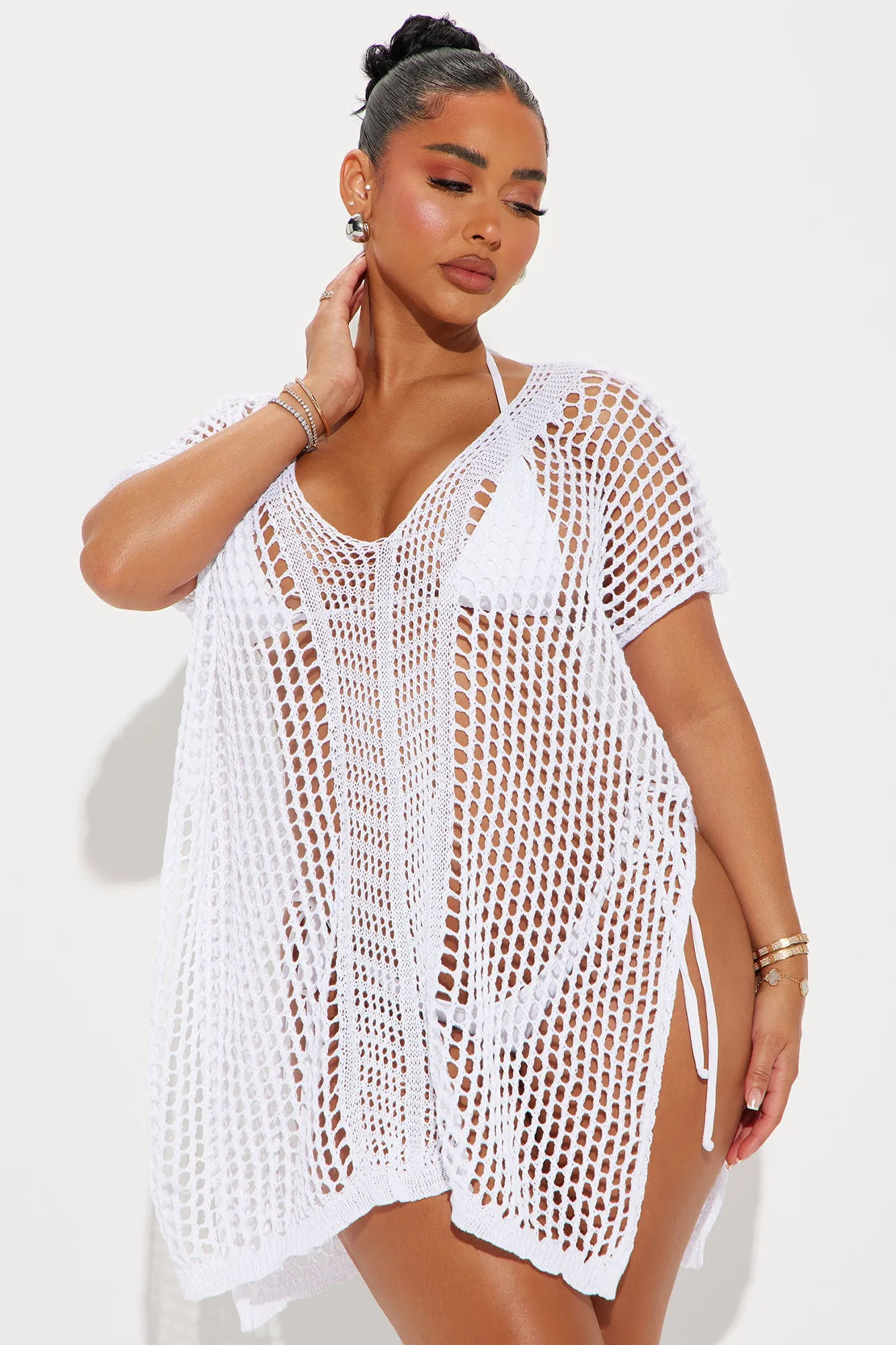 Seaside Vacation Slits Cover Up Dress - White sold by Fashion Nova