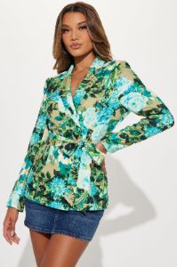 Lovely Lady Floral Blazer - Green/combo sold by Fashion Nova