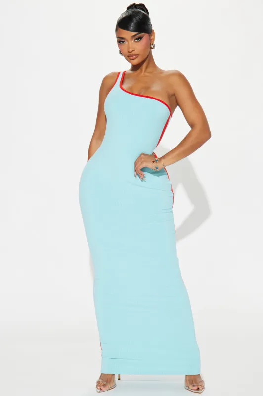 Maya Snatched Maxi Dress - Turquoise/combo sold by Fashion Nova