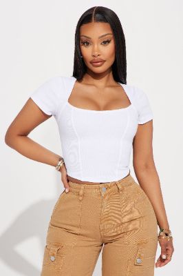 Ashley Ribbed Top - White sold by Fashion Nova