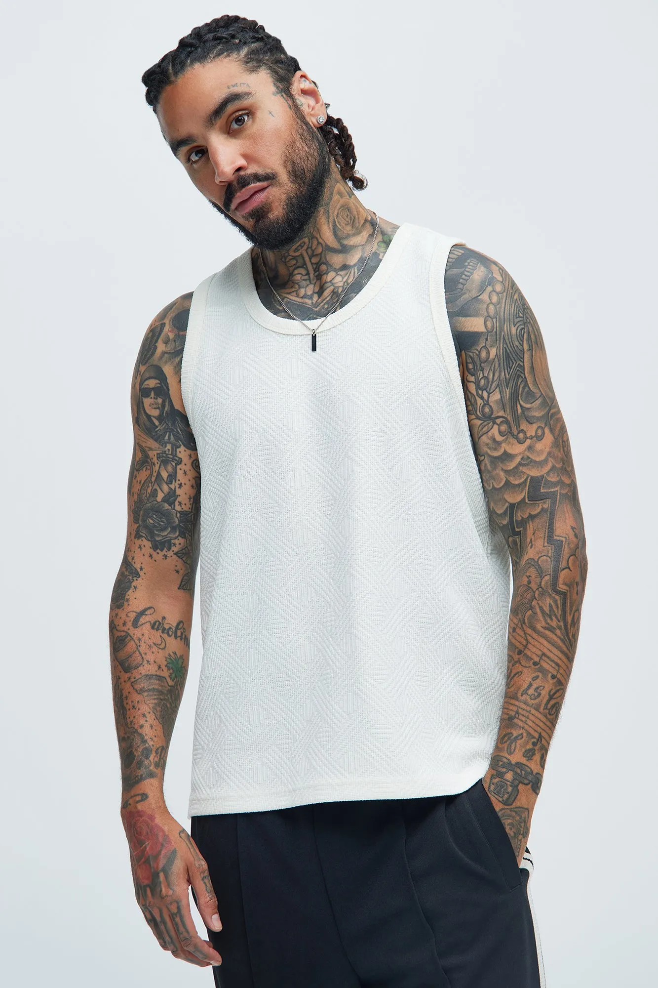 Burley Geo Textured Relaxed Tank - Off White sold by Fashion Nova